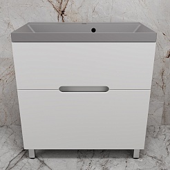 Style Line Тумба с кварцевой раковиной серый шелк Матис 80 белая матовая – фотография-2